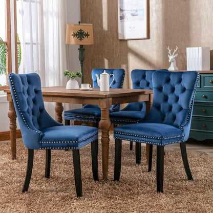 Set di 2 sedie da pranzo in velluto, sedie da pranzo trapuntate con schienale a borchie e anello di chiusura - 25,5×19,7×37,4 pollici