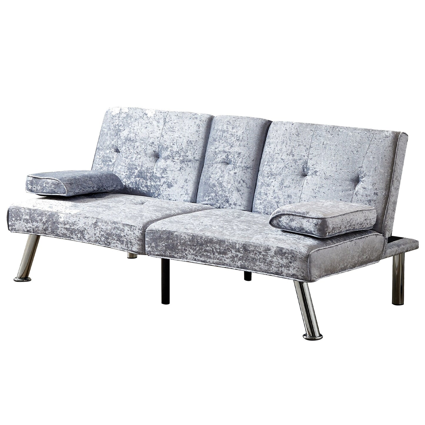 Divano letto futon in velluto con portabicchieri