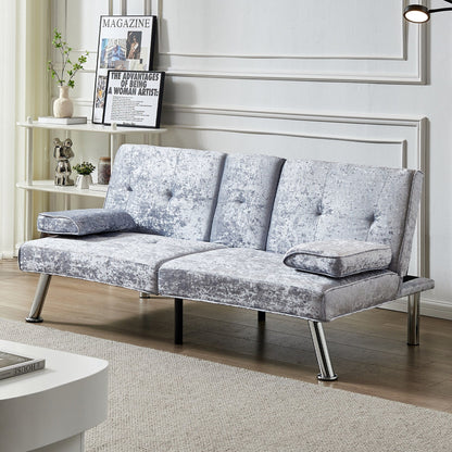 Divano letto futon in velluto con portabicchieri