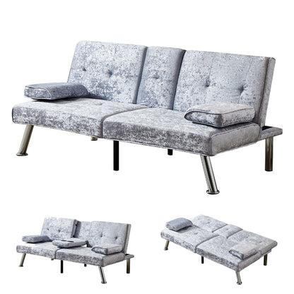 Divano letto futon in velluto con portabicchieri