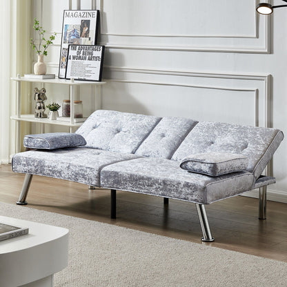 Divano letto futon in velluto con portabicchieri