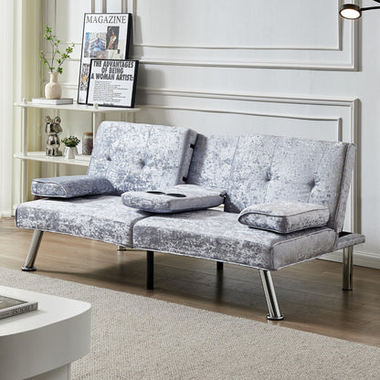 Divano letto futon in velluto con portabicchieri