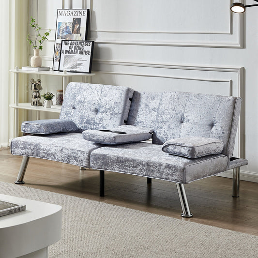 Divano letto futon in velluto con portabicchieri