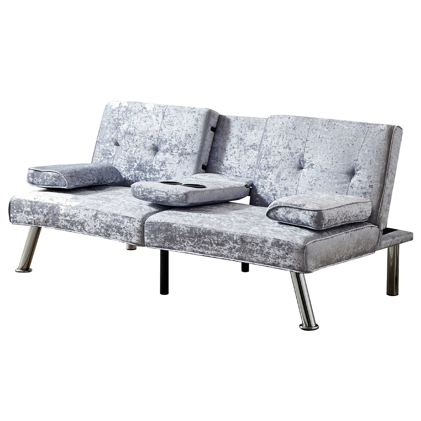 Divano letto futon in velluto con portabicchieri