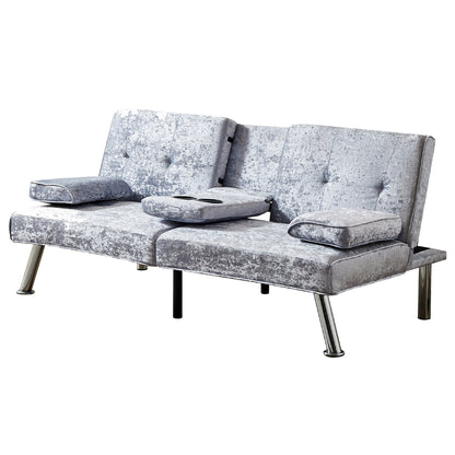 Divano letto futon in velluto con portabicchieri