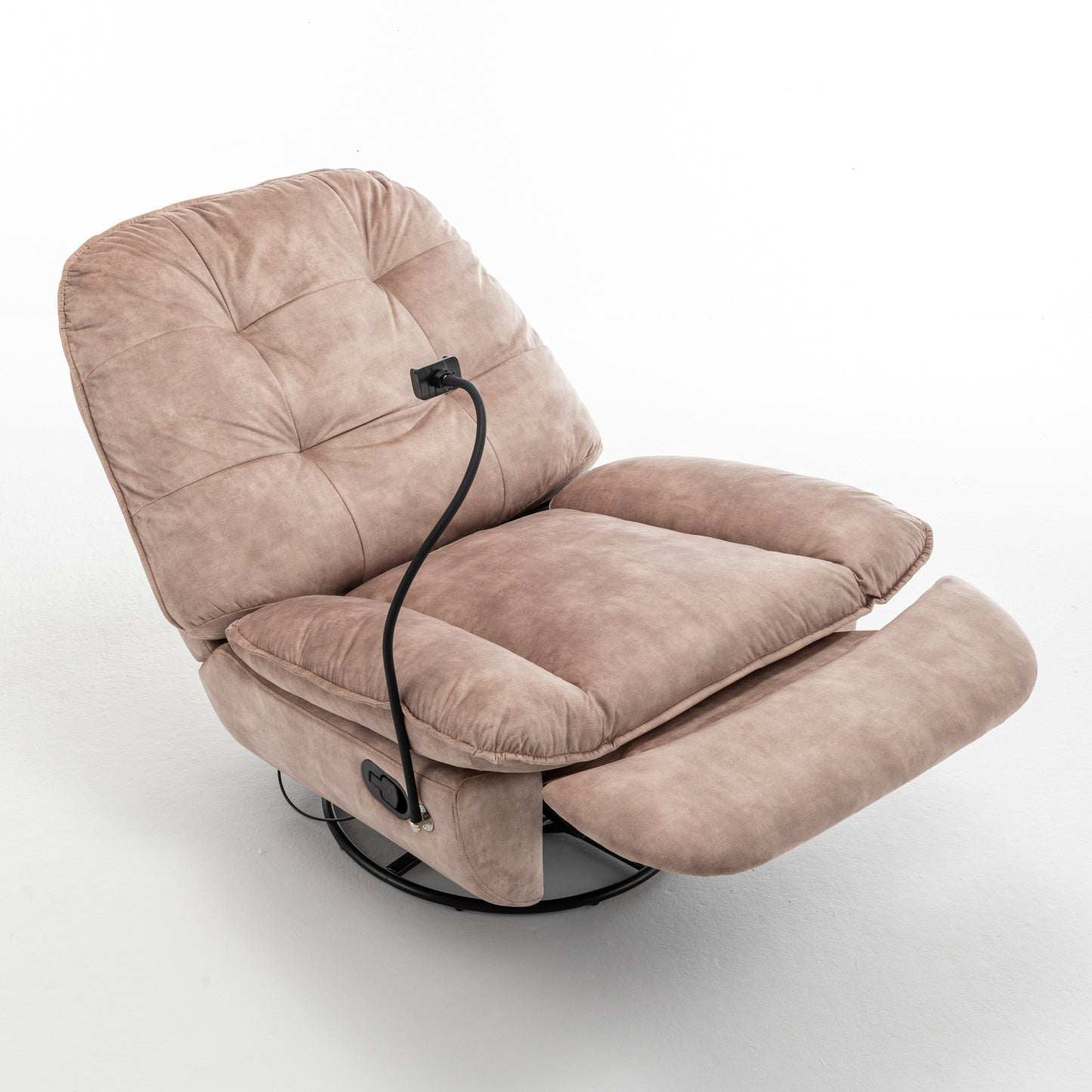 Poltrona reclinabile oversize in velluto con girevole, dondolo e porta telefono