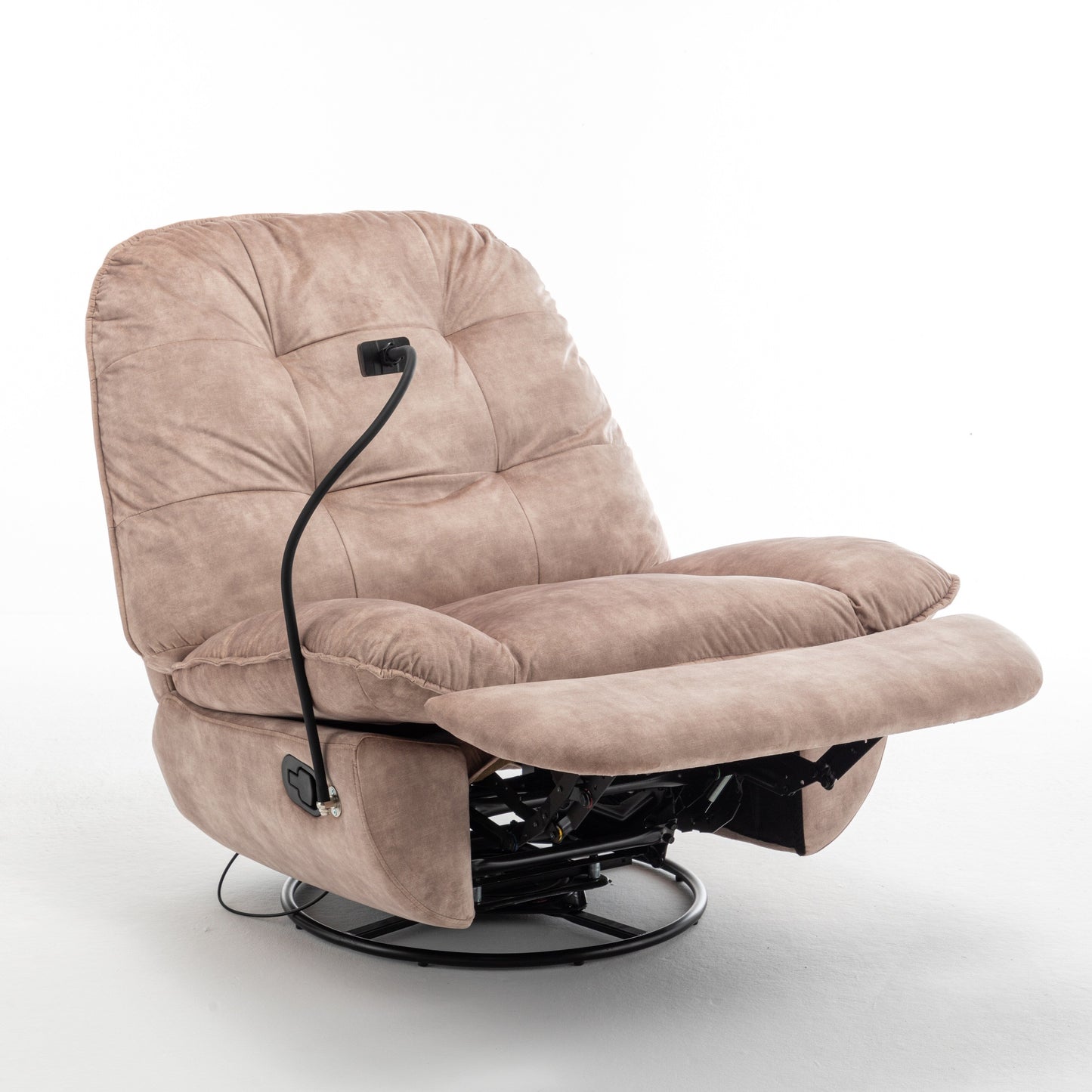 Poltrona reclinabile oversize in velluto con girevole, dondolo e porta telefono