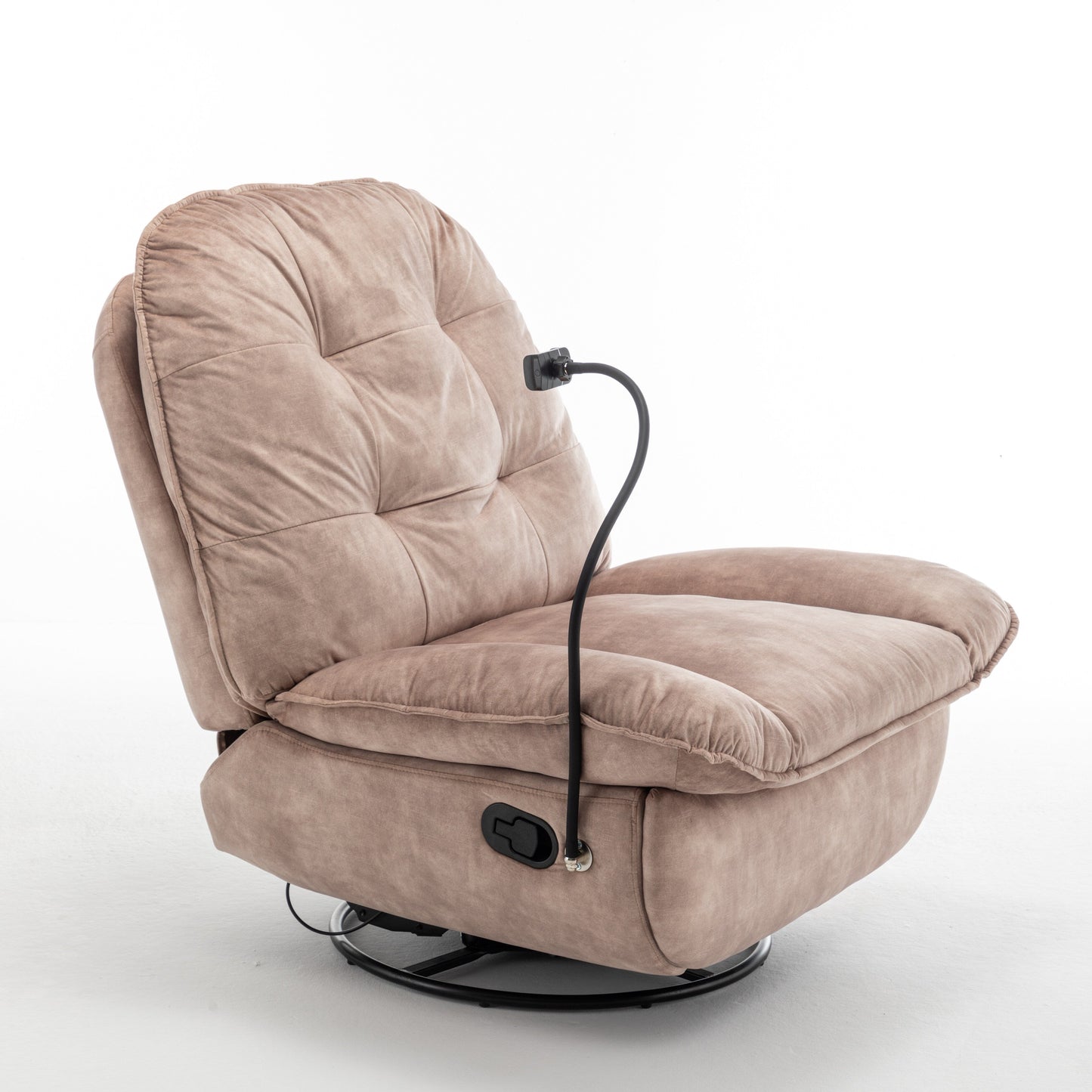 Poltrona reclinabile oversize in velluto con girevole, dondolo e porta telefono