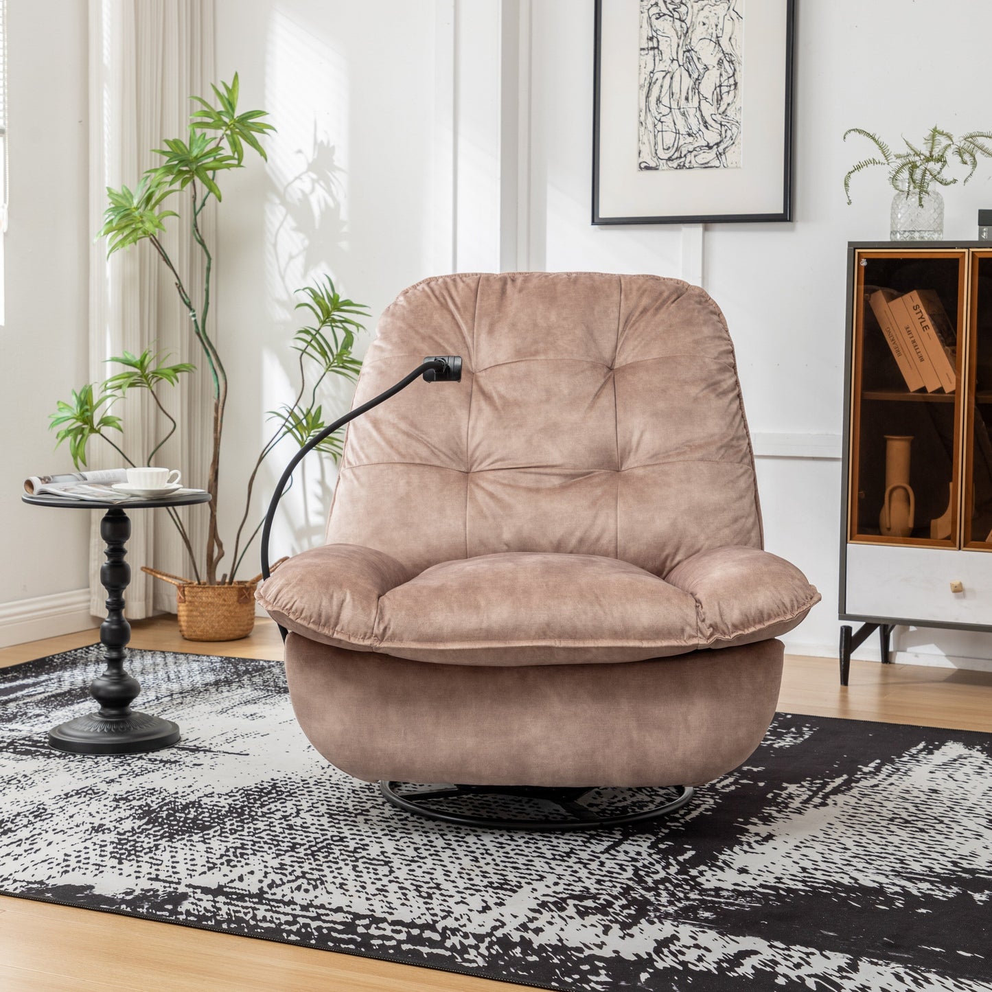Poltrona reclinabile oversize in velluto con girevole, dondolo e porta telefono