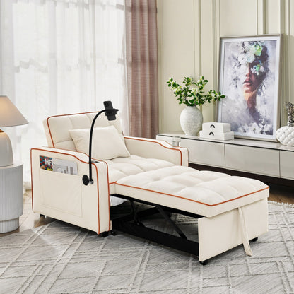 Divano letto singolo in velluto con porta di ricarica USB
