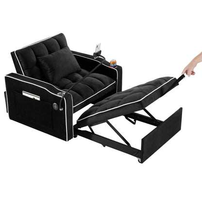 Divano letto singolo in velluto con porta di ricarica USB