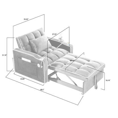 Divano letto singolo in velluto con porta di ricarica USB