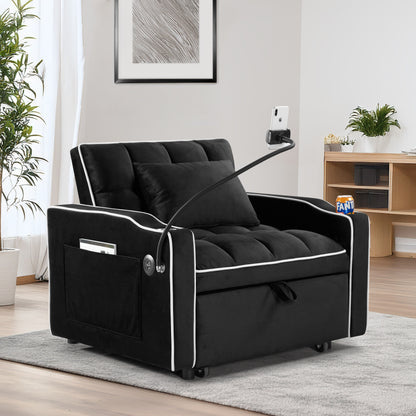 Divano letto singolo in velluto con porta di ricarica USB