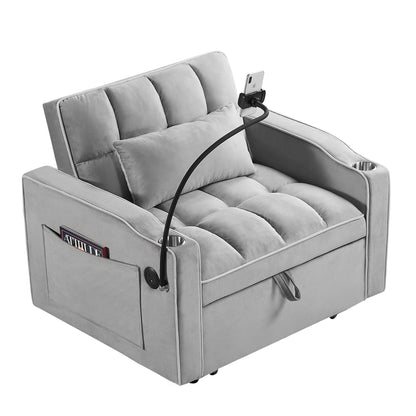 Divano letto singolo in velluto con porta di ricarica USB