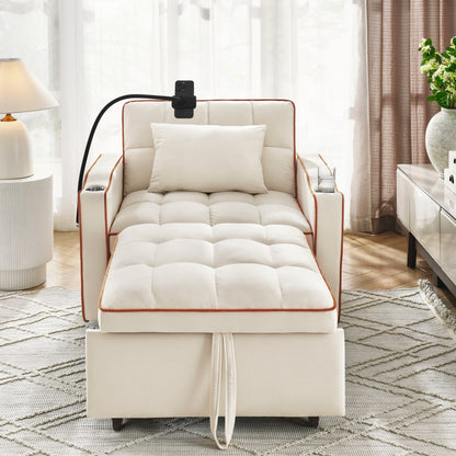 Divano letto singolo in velluto con porta di ricarica USB