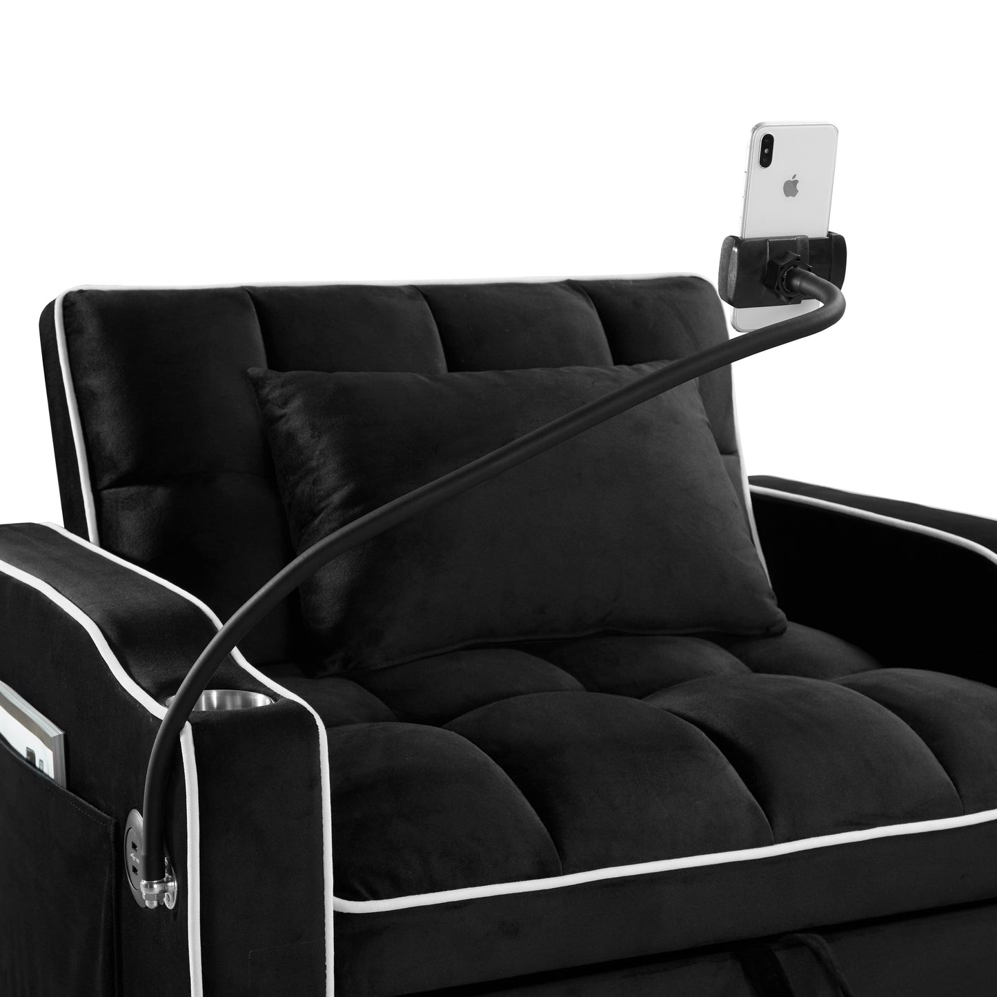 Divano letto singolo in velluto con porta di ricarica USB