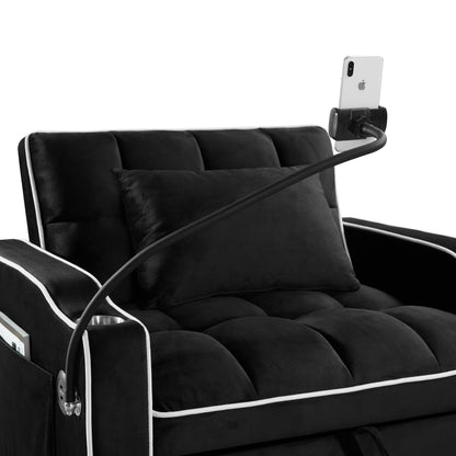 Divano letto singolo in velluto con porta di ricarica USB