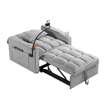 Divano letto singolo in velluto con porta di ricarica USB