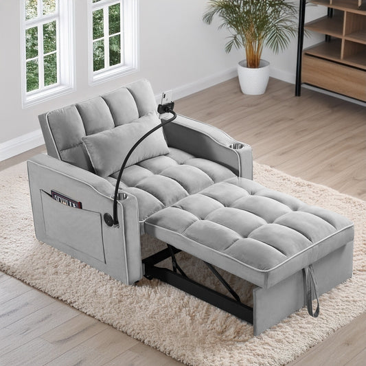 Divano letto singolo in velluto con porta di ricarica USB