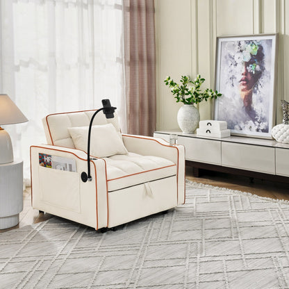 Divano letto singolo in velluto con porta di ricarica USB