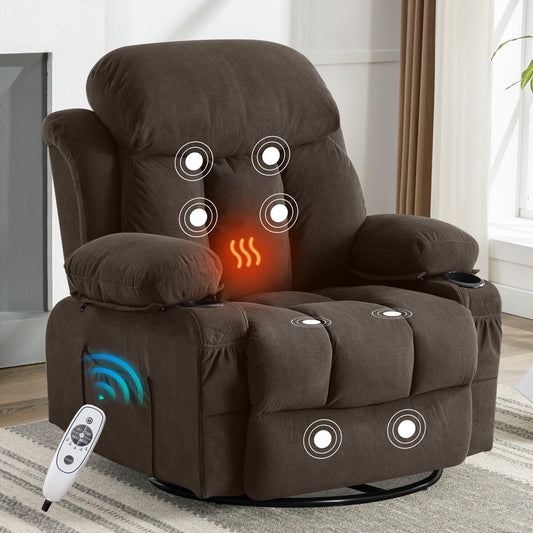 Poltrona reclinabile girevole in velluto con massaggio, calore e USB