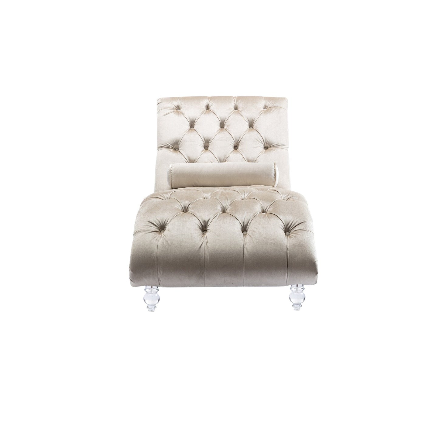 Poltrona reclinabile ergonomica a forma di S con cuscino, finiture con borchie e gambe in acrilico per uso interno.