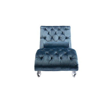 Poltrona reclinabile ergonomica a forma di S con cuscino, finiture con borchie e gambe in acrilico per uso interno.