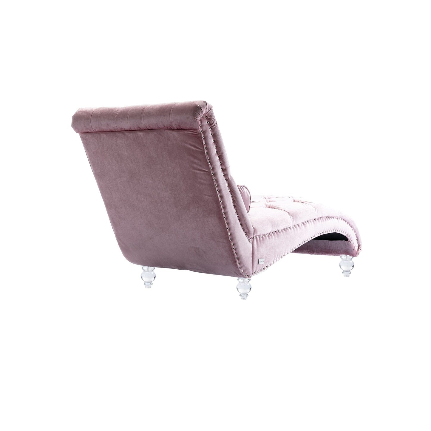 Poltrona reclinabile ergonomica a forma di S con cuscino, finiture con borchie e gambe in acrilico per uso interno.
