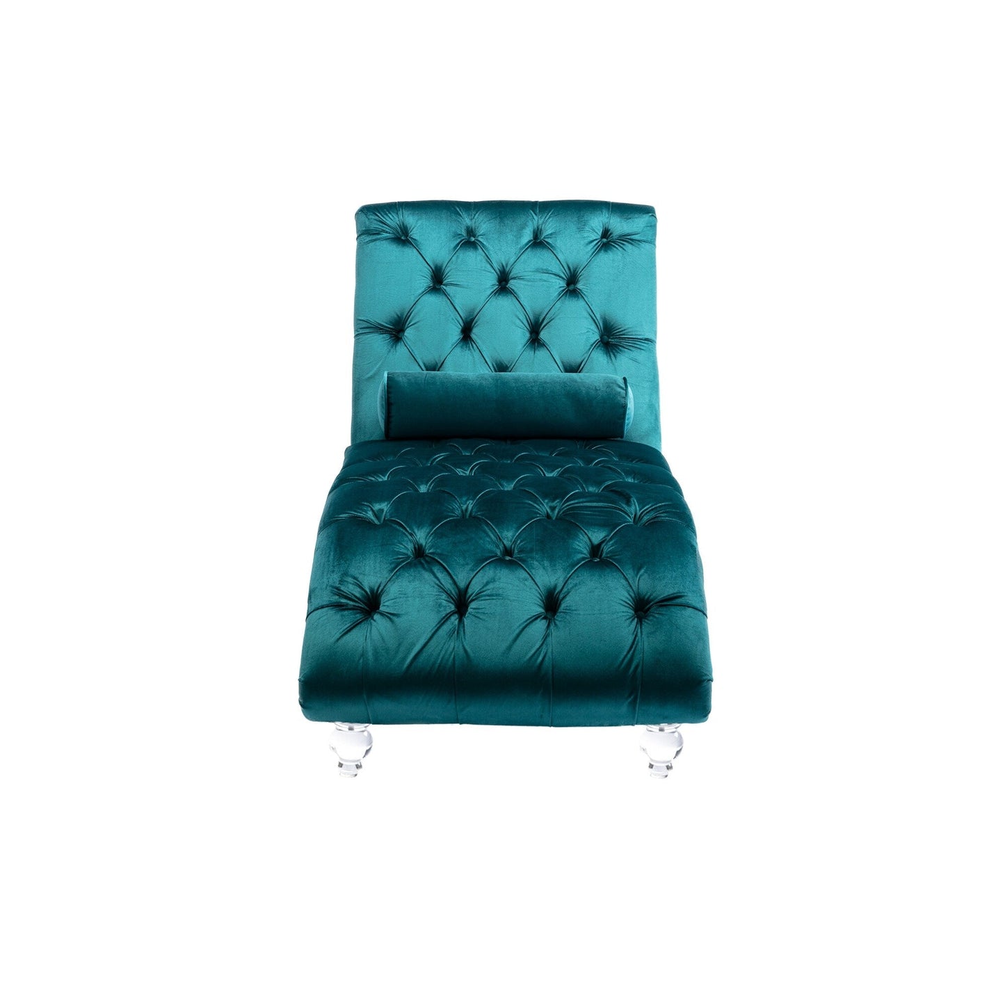 Poltrona reclinabile ergonomica a forma di S con cuscino, finiture con borchie e gambe in acrilico per uso interno.