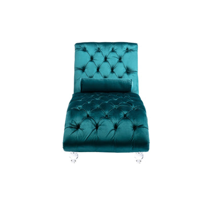 Poltrona reclinabile ergonomica a forma di S con cuscino, finiture con borchie e gambe in acrilico per uso interno.