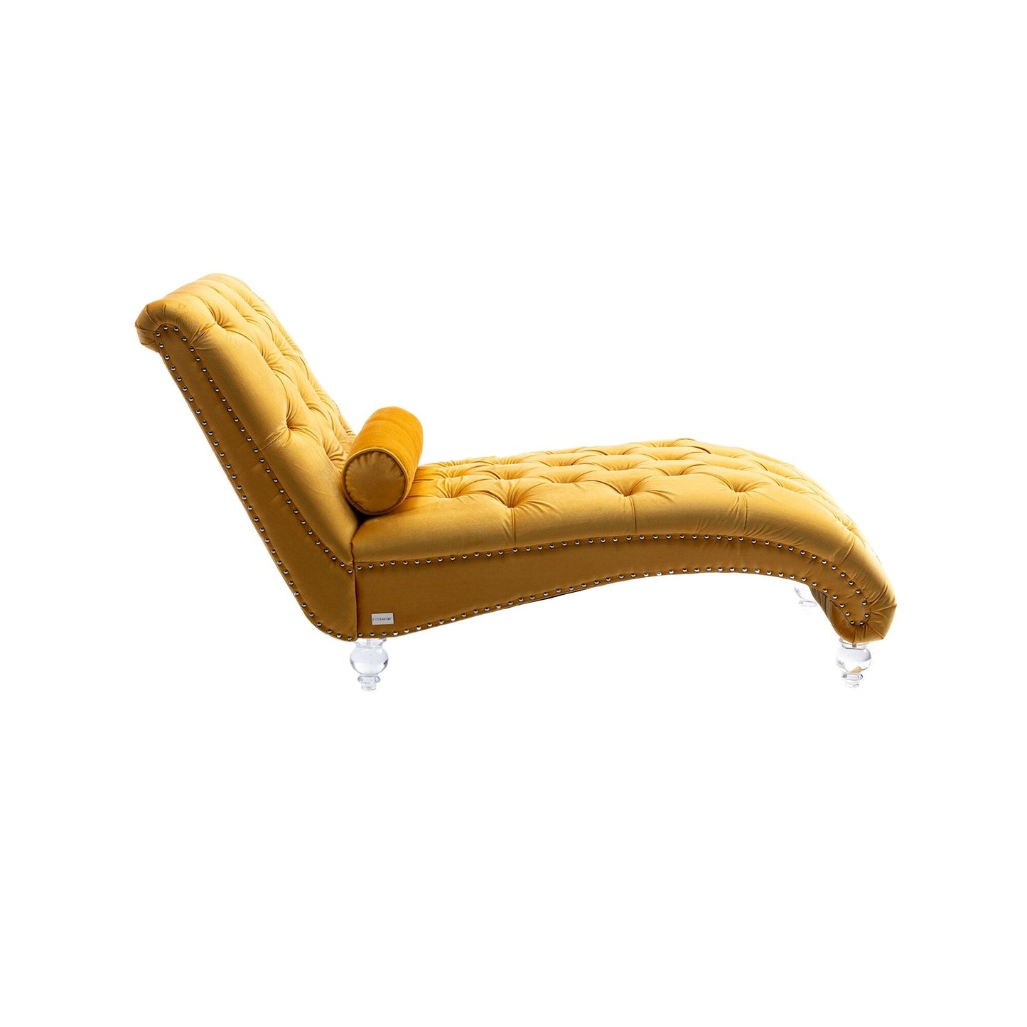 Poltrona reclinabile ergonomica a forma di S con cuscino, finiture con borchie e gambe in acrilico per uso interno.