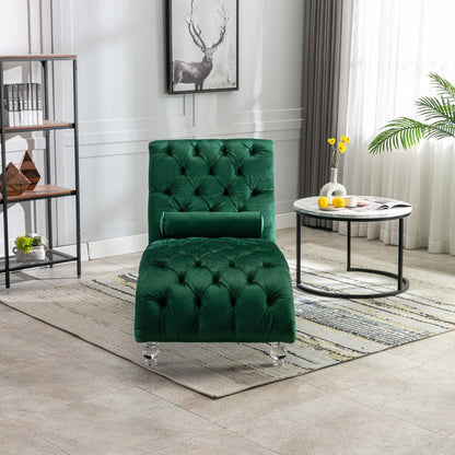 Poltrona reclinabile ergonomica a forma di S con cuscino, finiture con borchie e gambe in acrilico per uso interno.