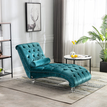 Poltrona reclinabile ergonomica a forma di S con cuscino, finiture con borchie e gambe in acrilico per uso interno.