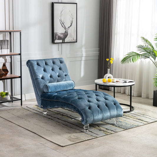 Poltrona reclinabile ergonomica a forma di S con cuscino, finiture con borchie e gambe in acrilico per uso interno.