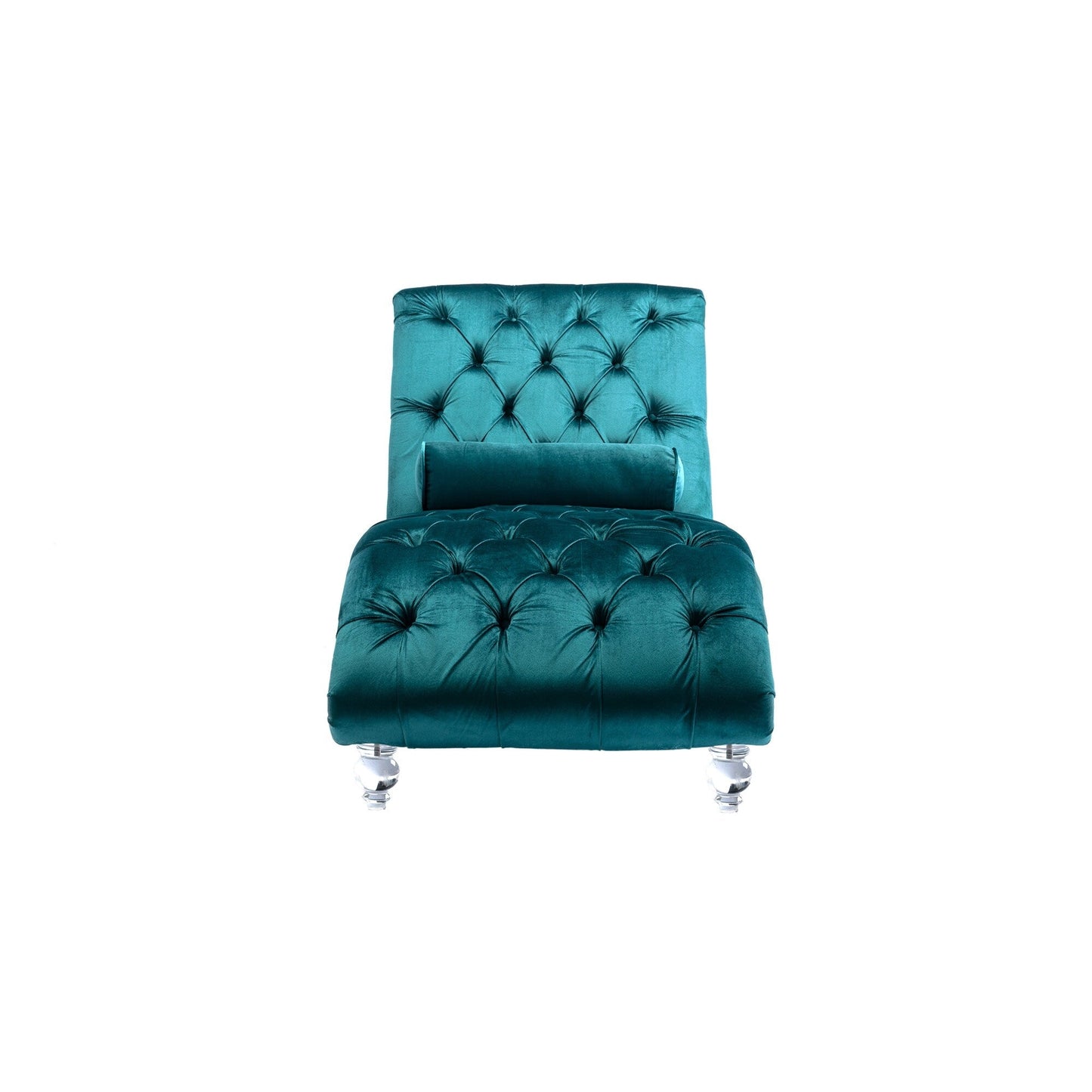 Poltrona reclinabile ergonomica a forma di S con cuscino, finiture con borchie e gambe in acrilico per uso interno.