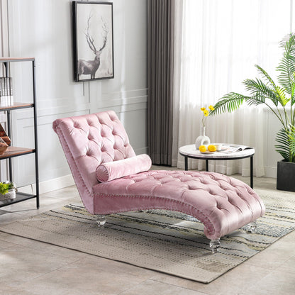 Poltrona reclinabile ergonomica a forma di S con cuscino, finiture con borchie e gambe in acrilico per uso interno.