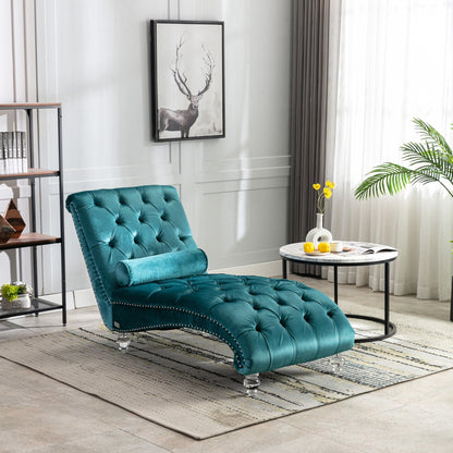 Poltrona reclinabile ergonomica a forma di S con cuscino, finiture con borchie e gambe in acrilico per uso interno.