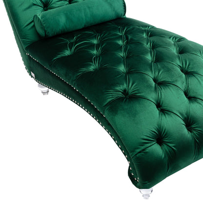 Poltrona reclinabile ergonomica a forma di S con cuscino, finiture con borchie e gambe in acrilico per uso interno.