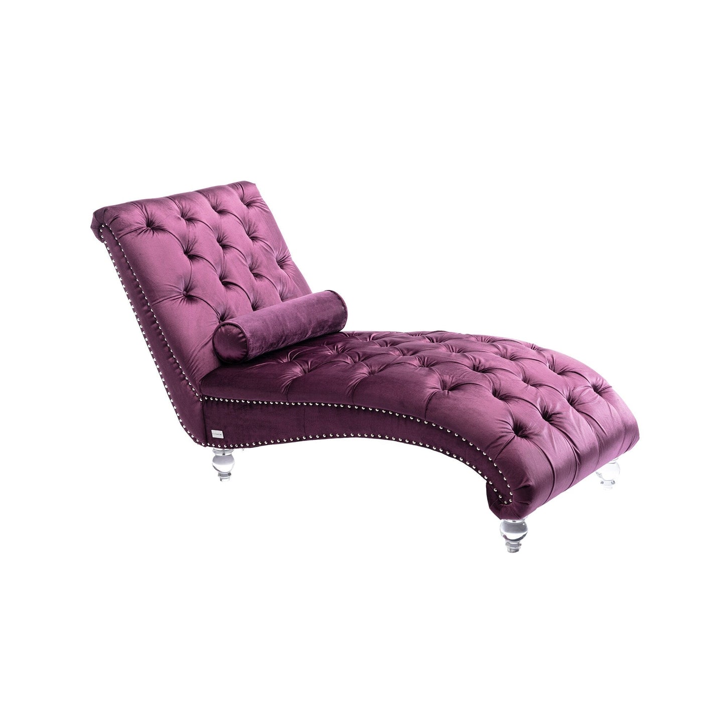 Poltrona reclinabile ergonomica a forma di S con cuscino, finiture con borchie e gambe in acrilico per uso interno.