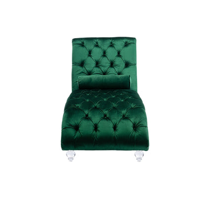 Poltrona reclinabile ergonomica a forma di S con cuscino, finiture con borchie e gambe in acrilico per uso interno.