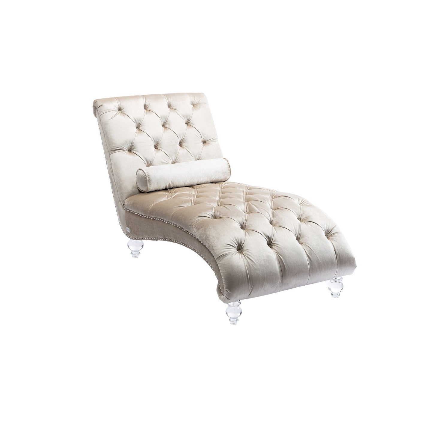 Poltrona reclinabile ergonomica a forma di S con cuscino, finiture con borchie e gambe in acrilico per uso interno.