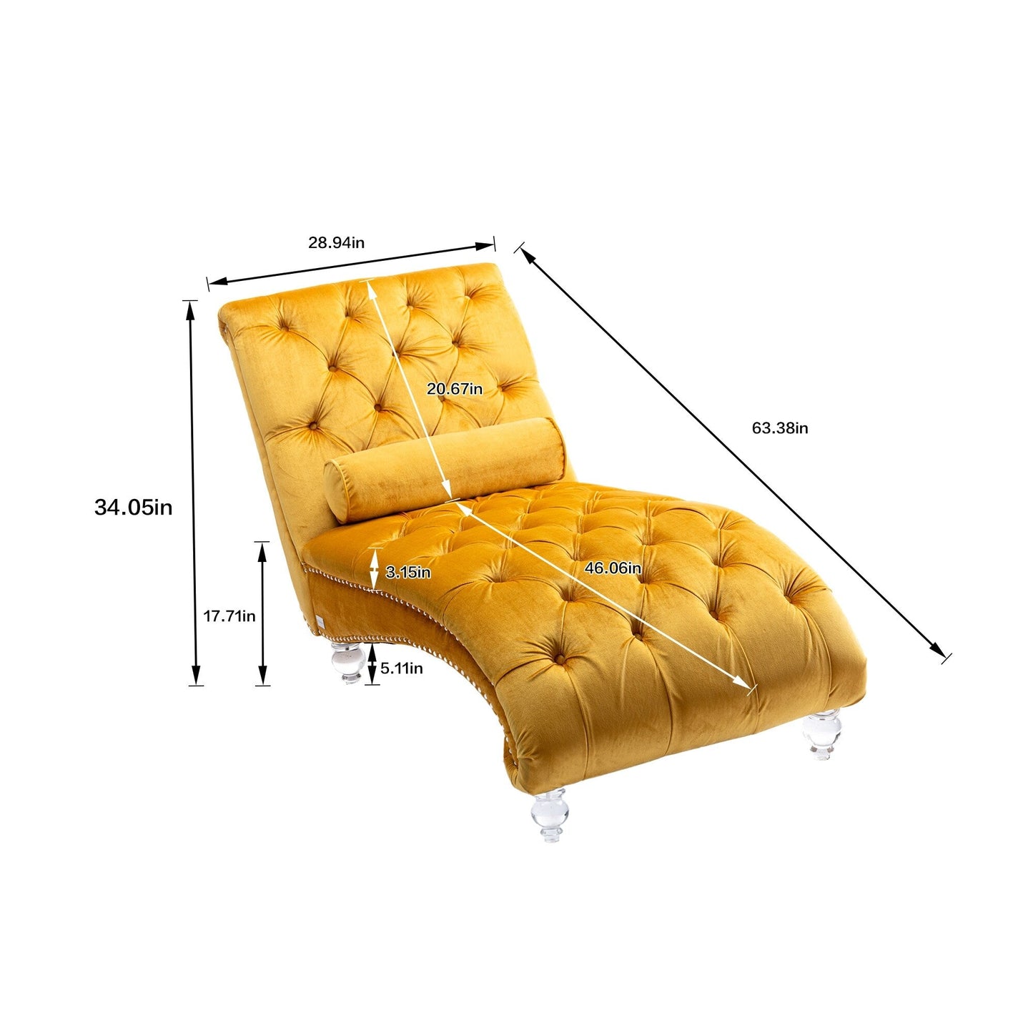 Poltrona reclinabile ergonomica a forma di S con cuscino, finiture con borchie e gambe in acrilico per uso interno.