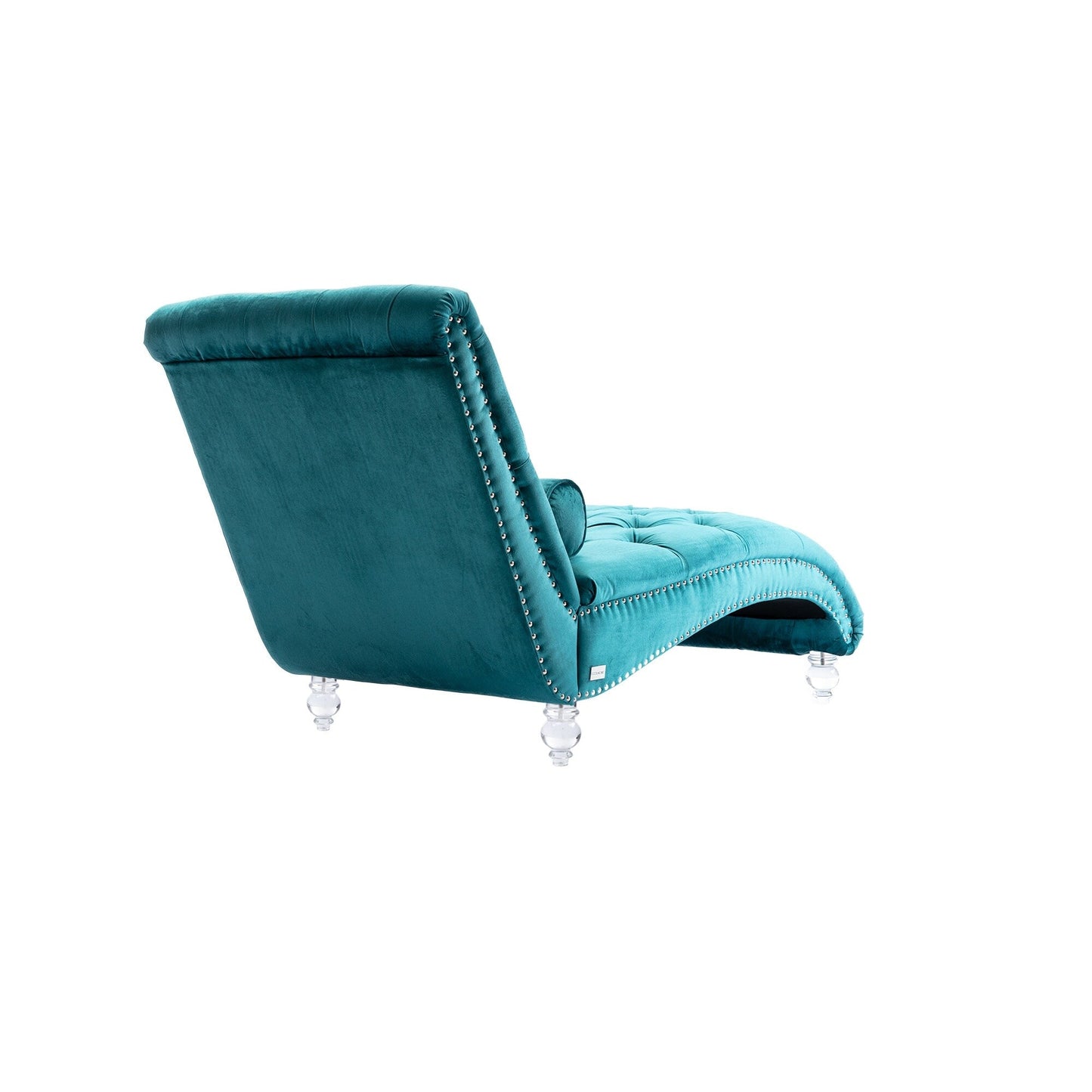 Poltrona reclinabile ergonomica a forma di S con cuscino, finiture con borchie e gambe in acrilico per uso interno.
