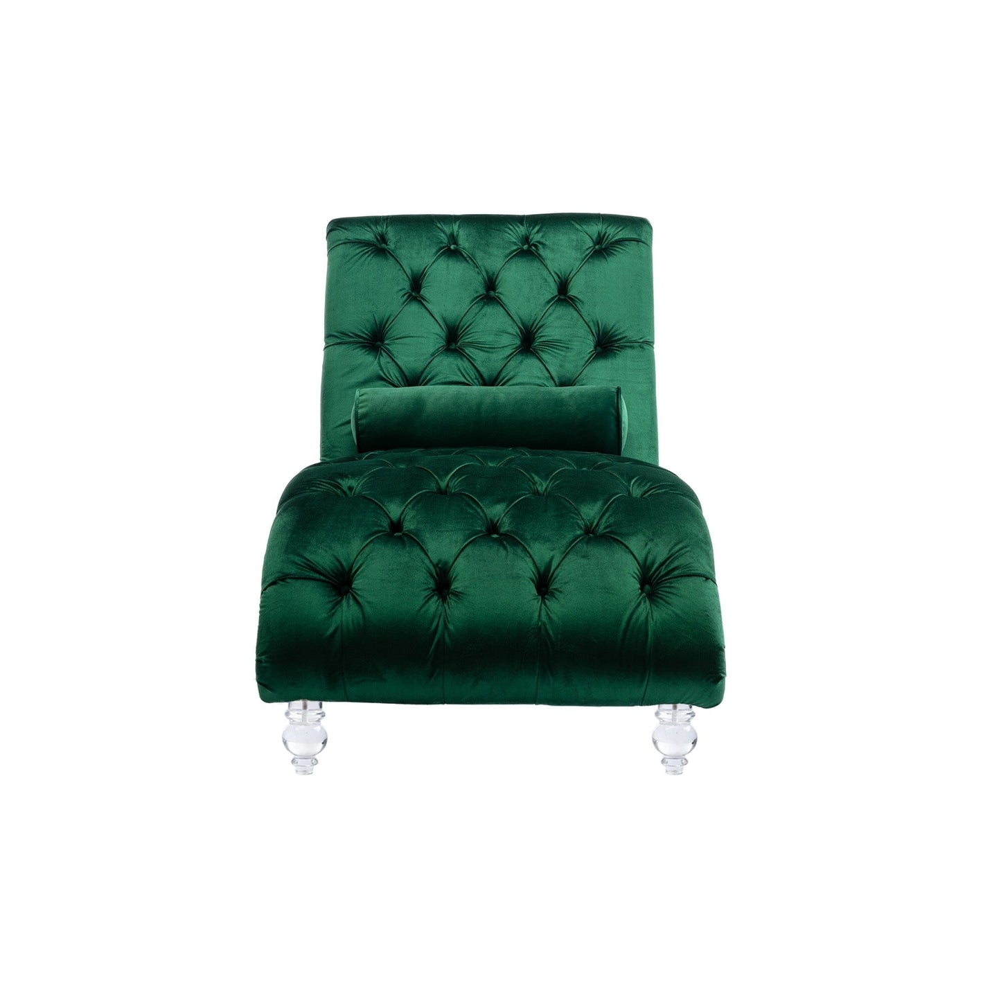 Poltrona reclinabile ergonomica a forma di S con cuscino, finiture con borchie e gambe in acrilico per uso interno.