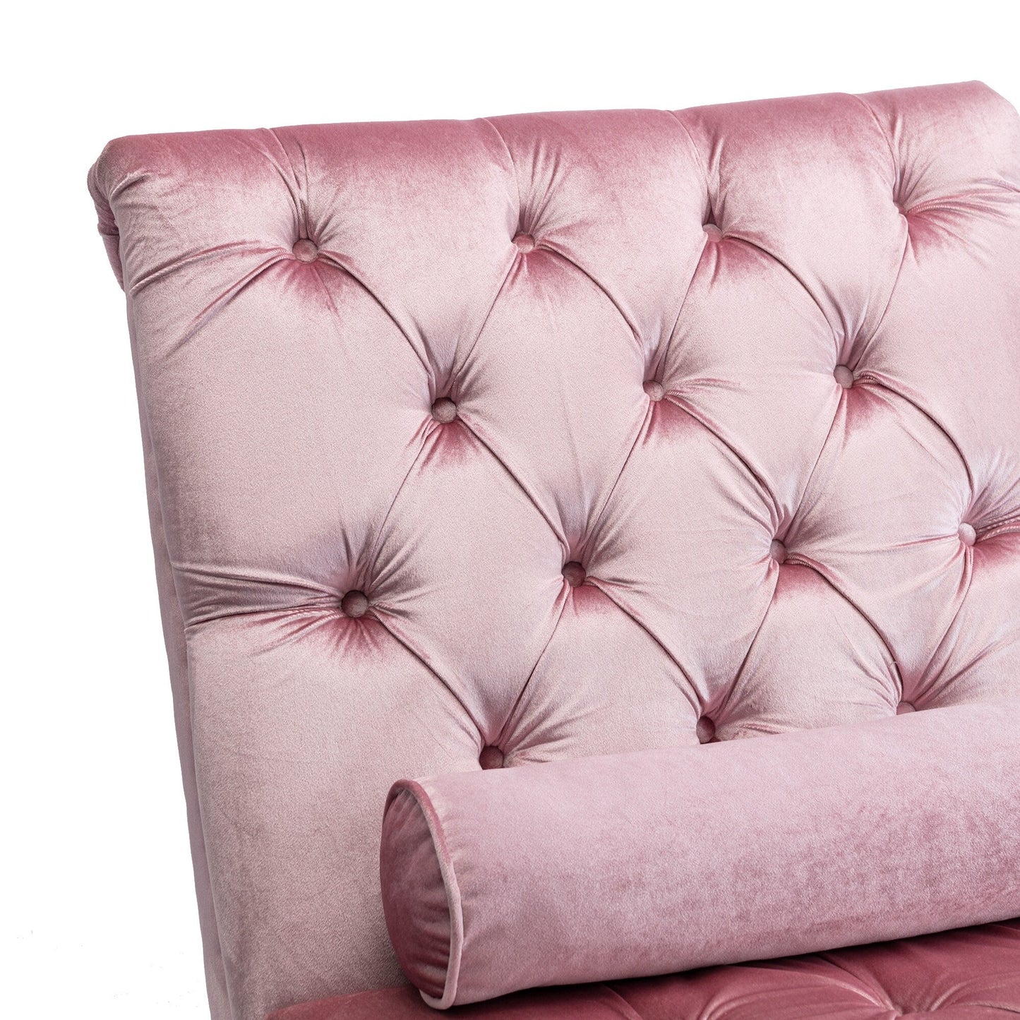 Poltrona reclinabile ergonomica a forma di S con cuscino, finiture con borchie e gambe in acrilico per uso interno.