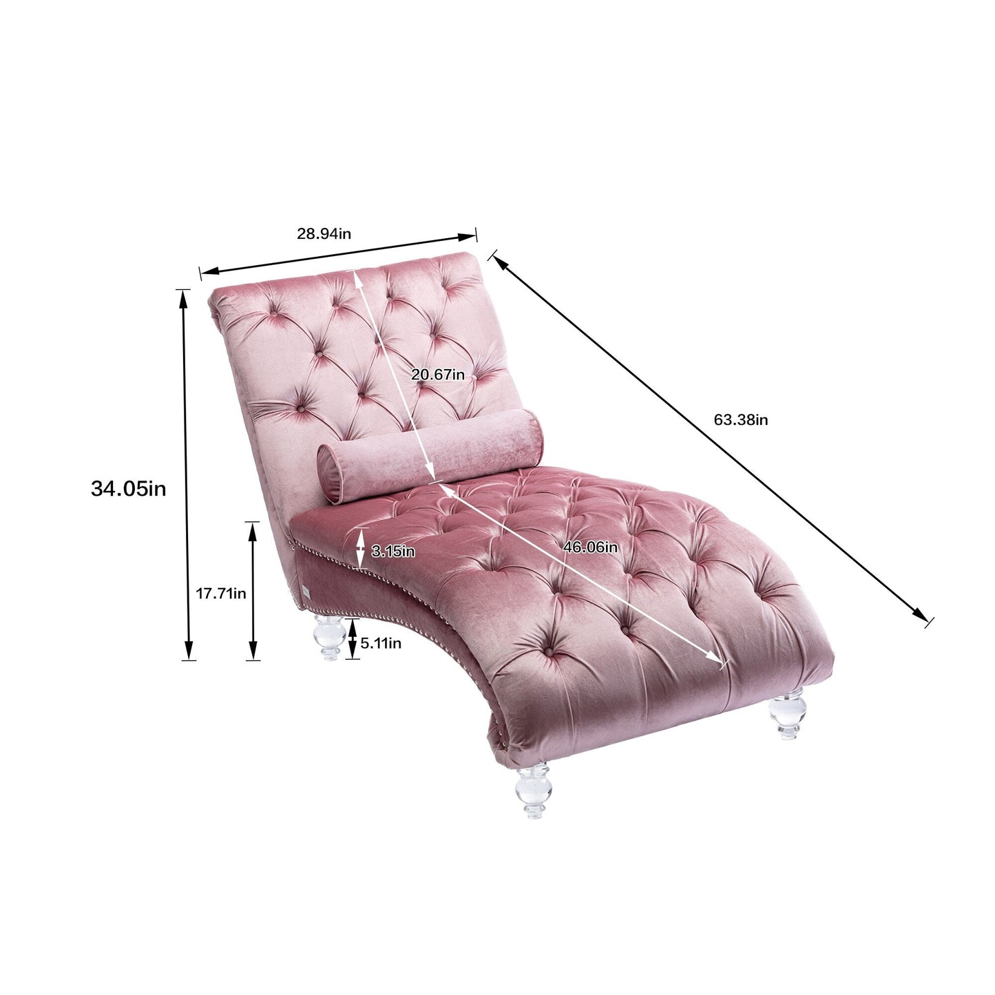 Poltrona reclinabile ergonomica a forma di S con cuscino, finiture con borchie e gambe in acrilico per uso interno.