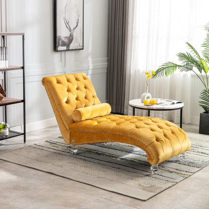 Poltrona reclinabile ergonomica a forma di S con cuscino, finiture con borchie e gambe in acrilico per uso interno.