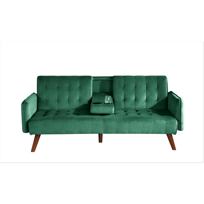 Divano letto futon pieghevole convertibile rivestito in velluto con 2 portabicchieri per soggiorno compatto