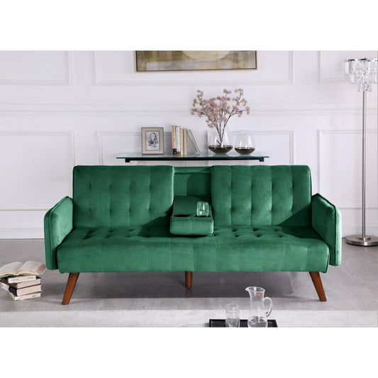 Divano letto futon pieghevole convertibile rivestito in velluto con 2 portabicchieri per soggiorno compatto