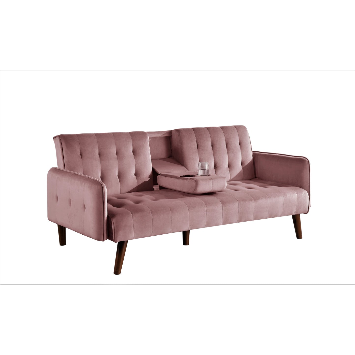 Divano letto futon pieghevole convertibile rivestito in velluto con 2 portabicchieri per soggiorno compatto
